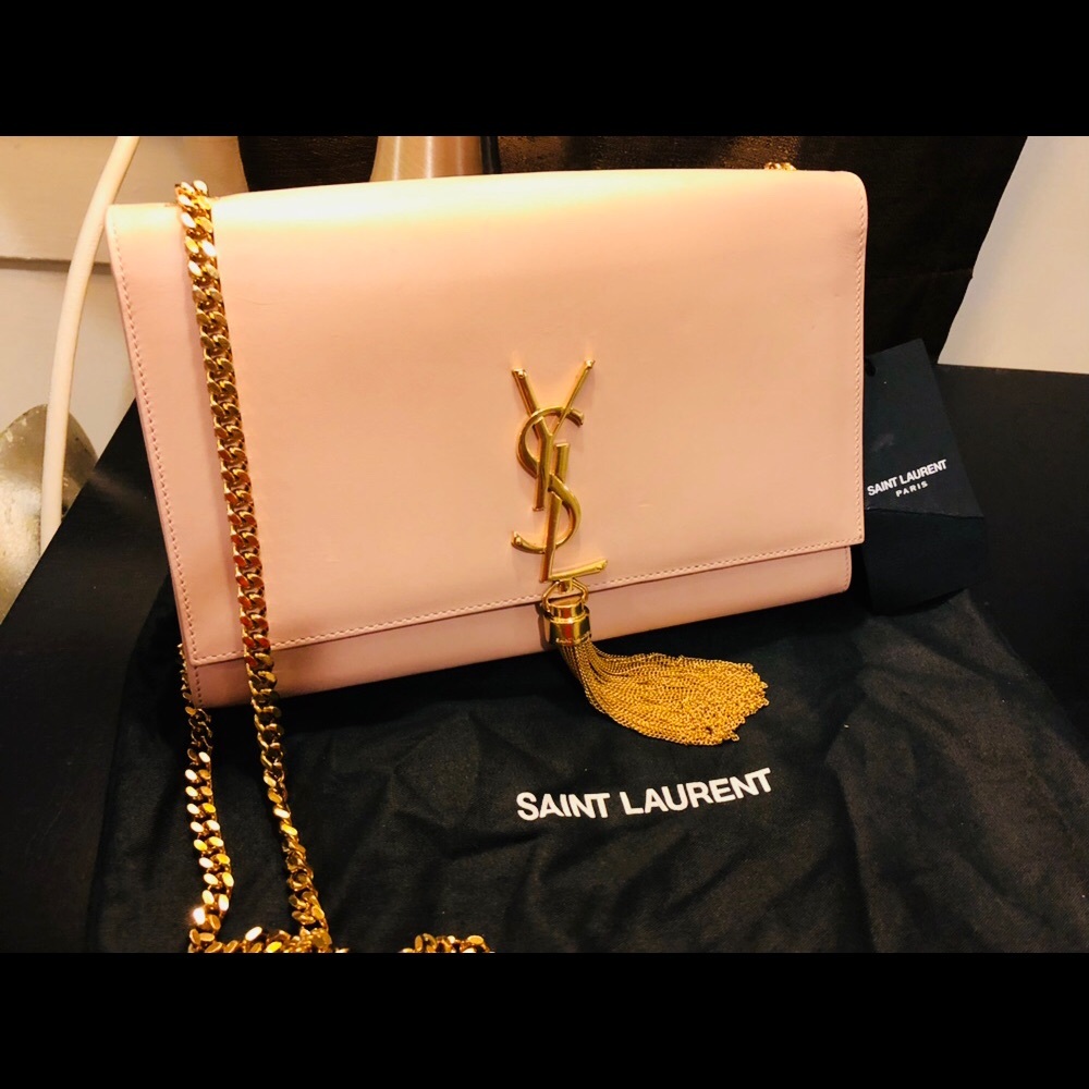 YSL crossbody in pale pink with gold hardware